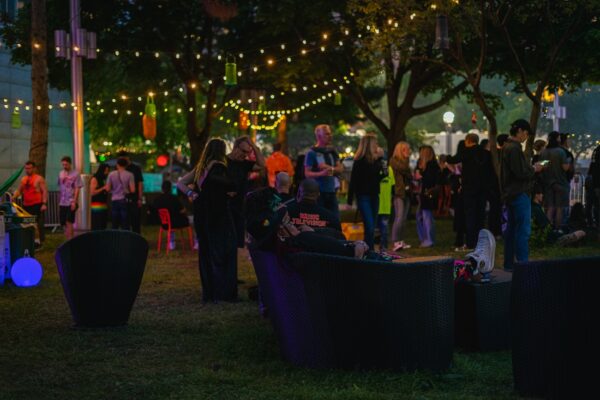 2022 Movement Music Festival, crowd under string lights