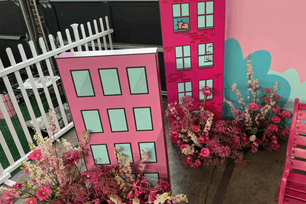 Michigan Humane at Eastern Market, pink decor, scenic elements