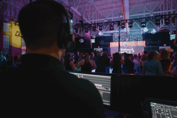 AV crew members working the boards