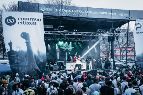 LIV 420 Festival — custom banners and crowd watching musical performance
