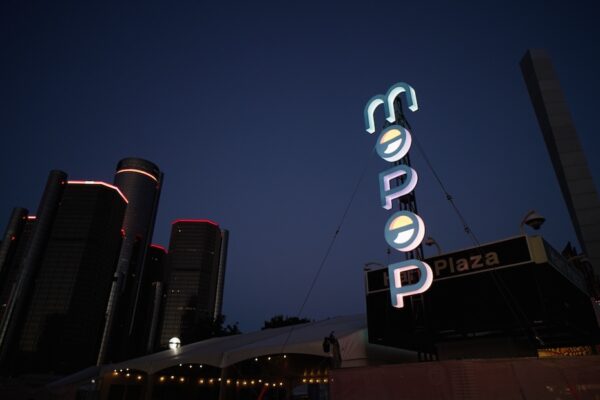 Mo Pop Festival custom 3D fabrication, nighttime view.