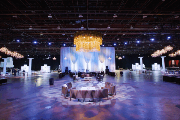 Large corporate party including furniture, drape and piping and custom lighting