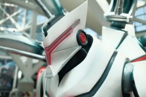 Close up of Yanmar Socius Mecha on display at trade show