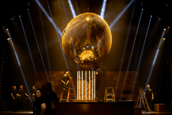 Custom Fabrication of massive football-shaped disco balls for Uber's Super Bowl LIX Party, finished product shown