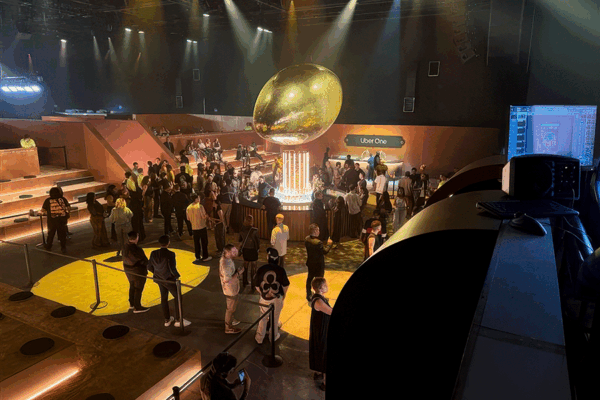 Custom Fabrication of massive football-shaped disco balls for Uber's Super Bowl LIX Party, finished product shown