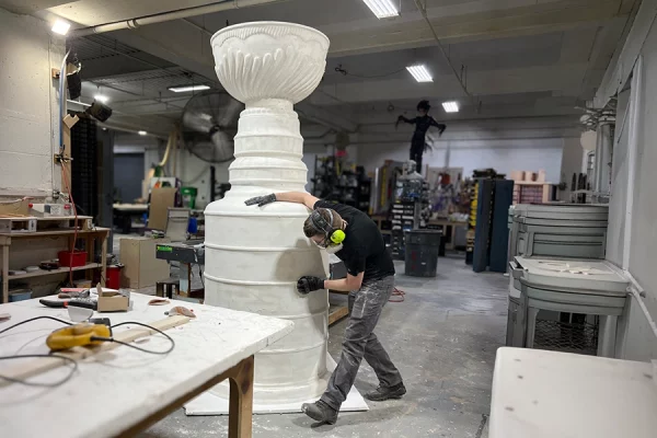 giant trophy being created