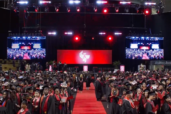 Arena full of grads with stage