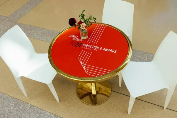 Branded table top for 2024 Automotive Hall of Fame Induction ceremony